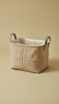 Soft linen storage basket with reinforced sides