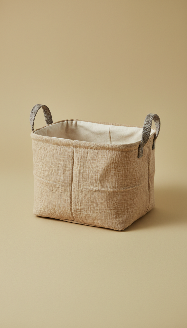 Soft linen storage basket with reinforced sides