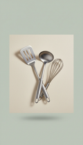 Matte metal kitchen utensil set with hanging loops